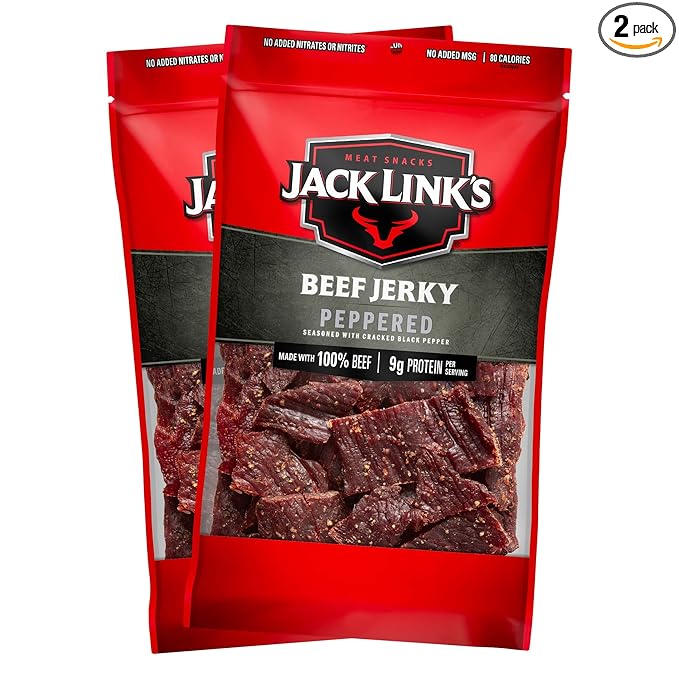 Jack Link's Beef Jerky - Peppered - Made with 100% Real Beef - Ready to Eat Real Meat Protein Snacks - 9g Protein per Serving - 9 oz Bags (2 Pack)