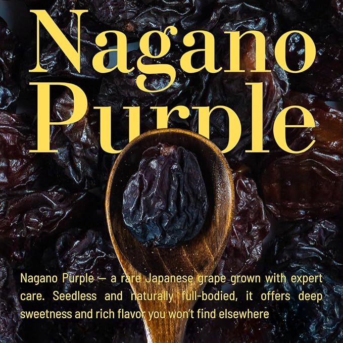 Rare Japanese Dried Giant Grapes (Nagano Purple) - Refined Sweetness &amp Elegant Aroma - Luxury Jumbo Raisins for Gourmet Pairing - No Sugar Added Seedless (8.8oz)