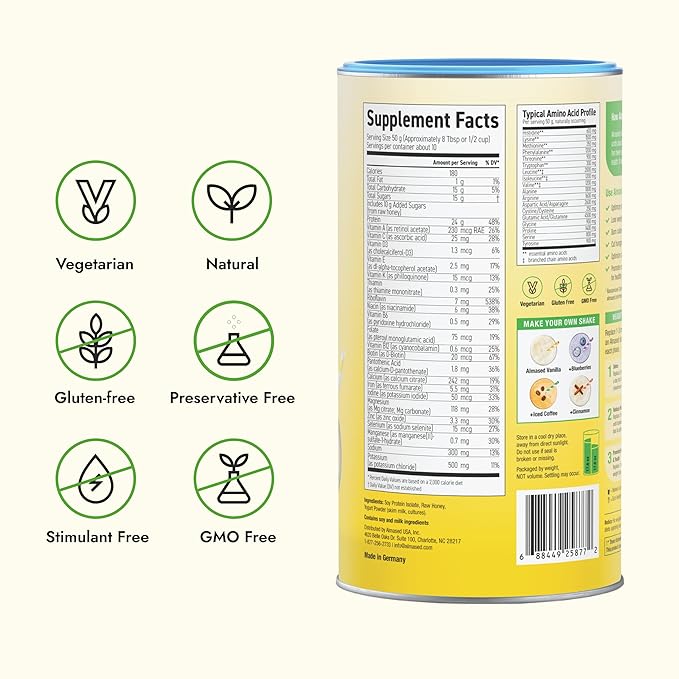Almased | High Protein Shakes | Meal Replacement Shake | Meal Replacement Powder for Weight Loss with Shaker Bottle (Vanilla Flavor 5 Cans of 17.6 oz + Scoop)
