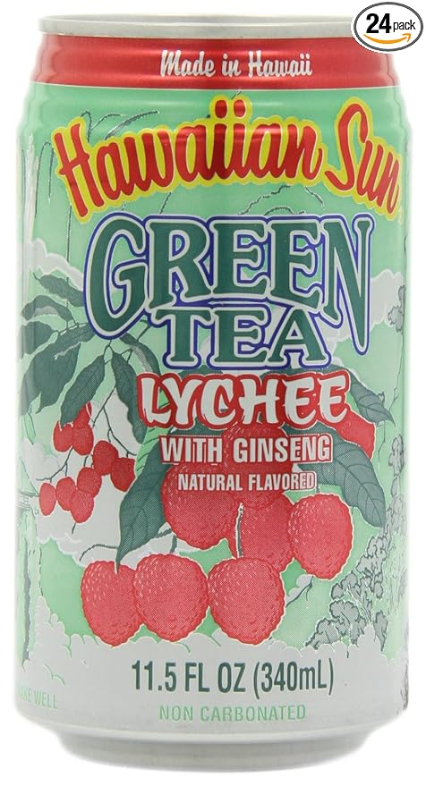 Hawaiian Sun Green Tea Lychee with Ginseng 11.5-Ounce Cans (Pack of 24)