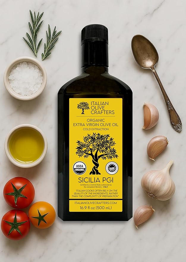 Italian Olive Crafters Polyphenol Rich Organic Extra Virgin Olive Oil 16.9 fl oz - 646 mg/kg High Polyphenols - Organic Olive Oil Extra Virgin Cold Pressed Glass Bottle