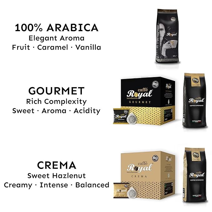 Royal Caffé Italian Coffee Beans – Gourmet Medium Roast 70% Arabica 30% Robusta Blend Balanced Sweetness and Intense Aroma Whole Bean 2.2 lbs (1000 Grams) Made in Italy