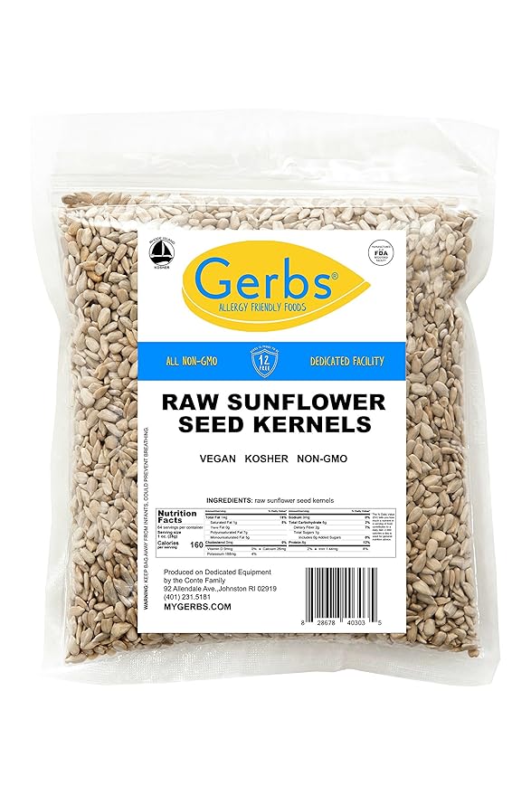 Gerbs Raw Sunflower Seed Kernels 4 lbs. | No Artificial Additives Resealable Bag | Mild &amp Crunchy | Top 14 Allergen-Free