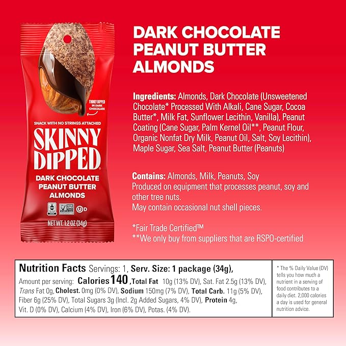 SkinnyDipped Snack Attack Almond Variety Pack Chocolate Covered Almonds Low Sugar Gluten Free Healthy Snack 1.2 Ounce Bags (Pack of 15)