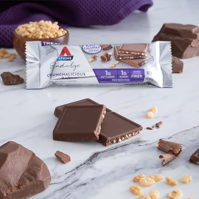 Atkins Endulge Crunchalicious Bar 1g Net Carbs 1g Sugar Good Source of Fiber 5 Count (Pack of 8)