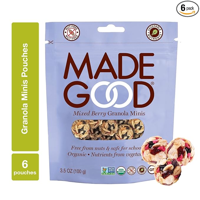 MadeGood Mixed Berry Granola Minis USDA Certified Organic Gluten Free &amp Non-GMO 3.5 Oz (Pack of 6)