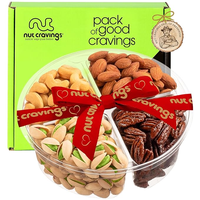 NUT CRAVINGS - Easter Mixed Nuts Gift Basket + Heart Ribbon (4 Assortments) Ramadan Gifts Saint Patrick's Day Treats for Adults Food Arrangement Healthy Snack Care Package Kosher