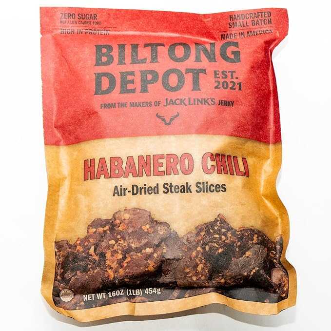 Biltong Depot Habanero Chili Biltong Slices - 1lb (16oz) | Air-Dried Beef Jerky Snack | High Protein | Paleo &amp Keto Friendly | Zero Sugar | Gluten Free | No Artificial Preservatives | No MSG