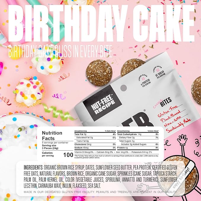 The GFB Gluten Free Protein Cookie Bites Nut Free Variety Pack – Super Tasty Allergen Friendly Fudge Brownie Cookie Dough &amp Birthday Cake Vegan Protein Bites 4 Oz (6 Count)