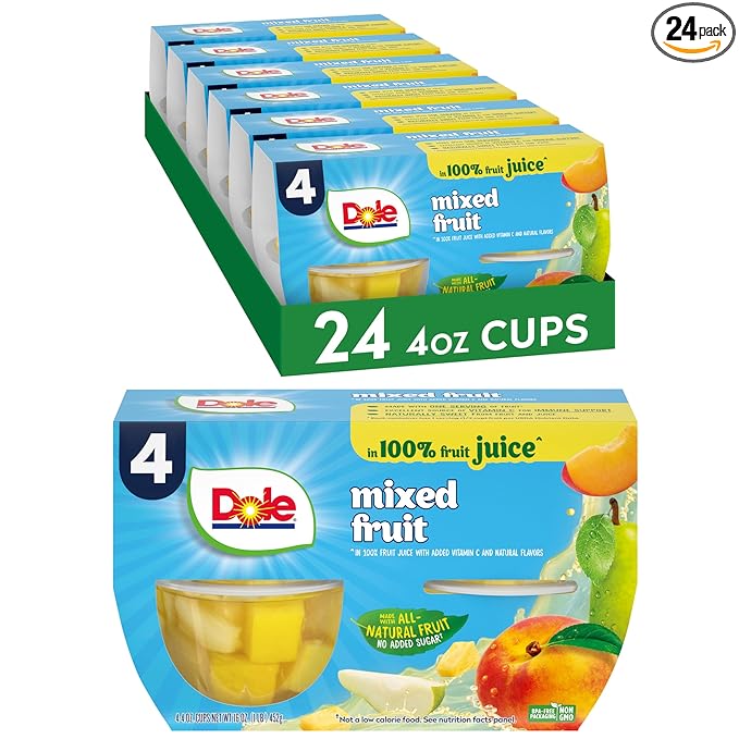 Dole Fruit Bowls Mixed Fruit in 100% Juice Snacks 4oz 24 Total Cups Gluten &amp Dairy Free Bulk Lunch Snacks for Kids &amp Adults