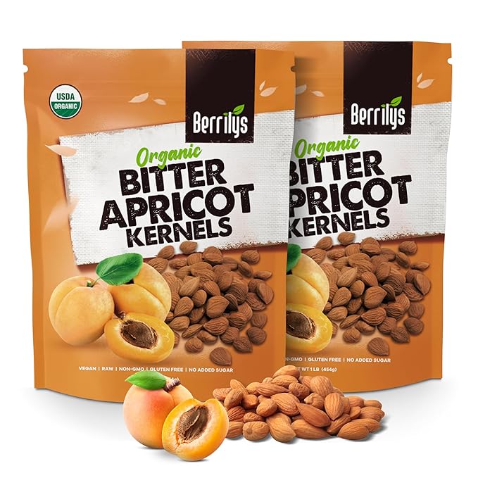 Berrilys Organic Bitter Apricot Kernels - USDA Certified Organic Bitter Apricot Seeds - Natural &amp Non-GMO Premium Quality Kernals No Sulfur or Additives - 16 oz