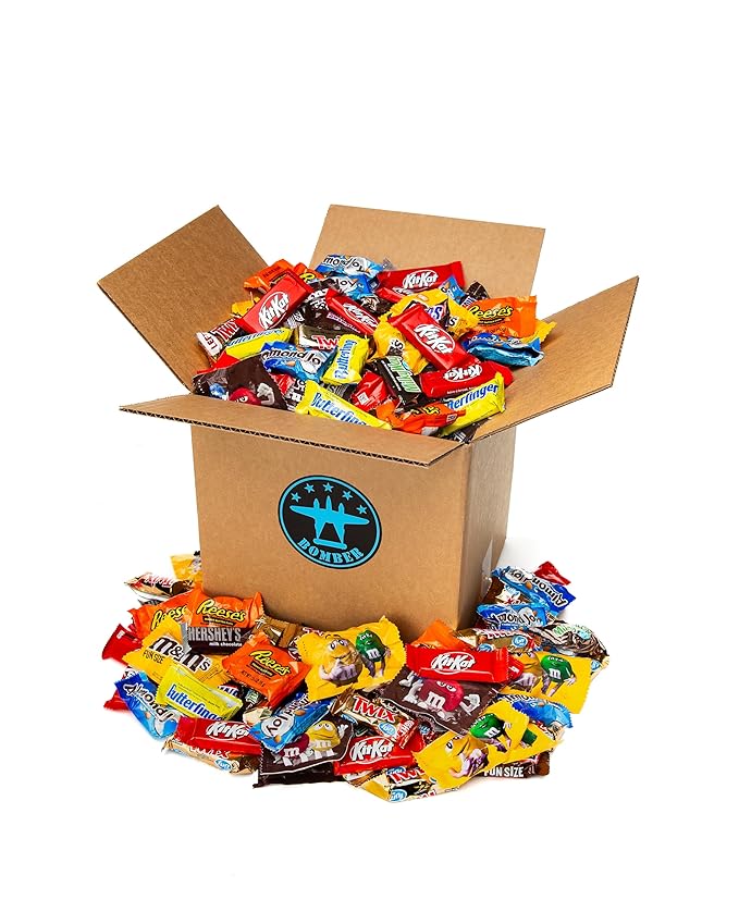 Bomber 8 lb Bulk Candy Box - Fun Size Candies Individually Wrapped Treats &amp Snacks Bulk Candy Mix for Easter Gifts for Adults &amp Kids (Assorted) (8.0lb Fun Size Chocolate)