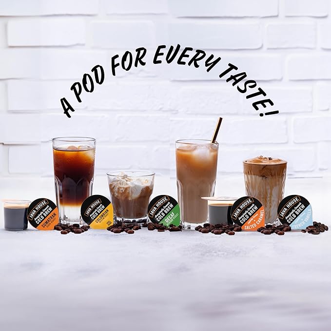 JAVA HOUSE French Vanilla Latte Cold Brew Coffee Pods (48 Count) Peel and Pour Pods Hot or Iced