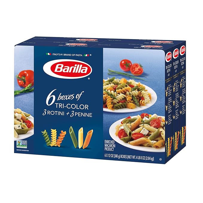 Barilla Pasta Tri-Color Penne &amp Tri-Color Rotini 12 Ounce (Pack of 6)