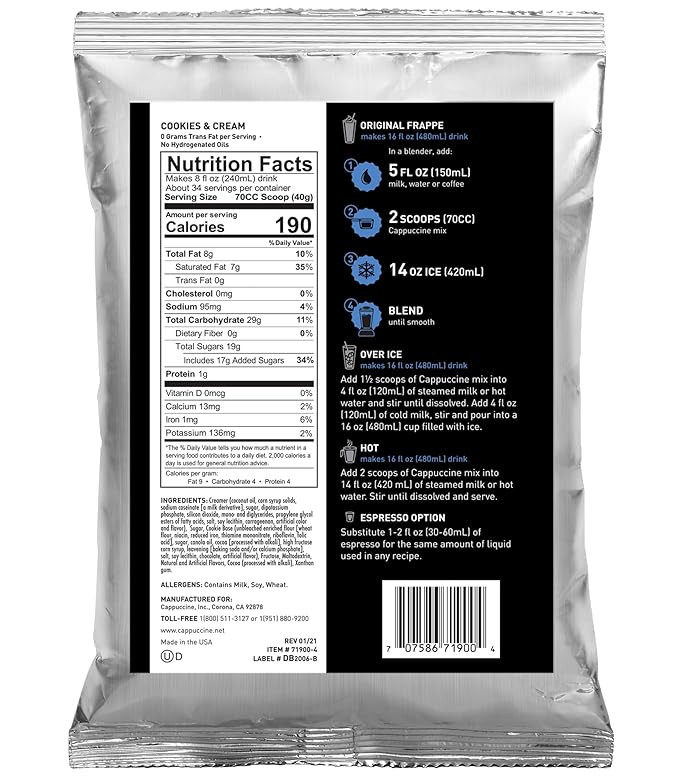 Cappuccine Cookies and Cream Frappe Mix 3 Pound (Pack of 1)