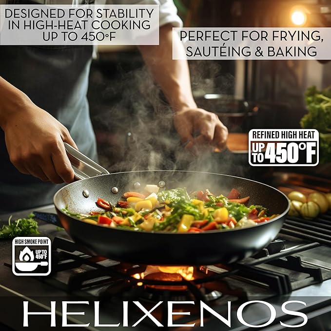 HELIXENOS High Oleic Sunflower Oil – Refined Deodorized &amp Winterized Non-GMO Gluten-Free Heart-Healthy Cooking Oil for Frying Baking Salad Dressing &amp Skincare – (169 Fl Oz x1)