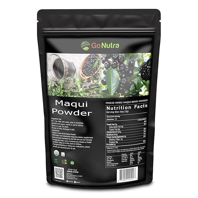 Go Nutra Organic Maqui Berry Powder | Maqui Superfood Freeze-Dried for Nutrition &amp Flavor | Chile Grown | Antioxidants &amp Polyphenols | Non-GMO &amp Gluten Free | 100% Natural | 16 ounce (1 lb