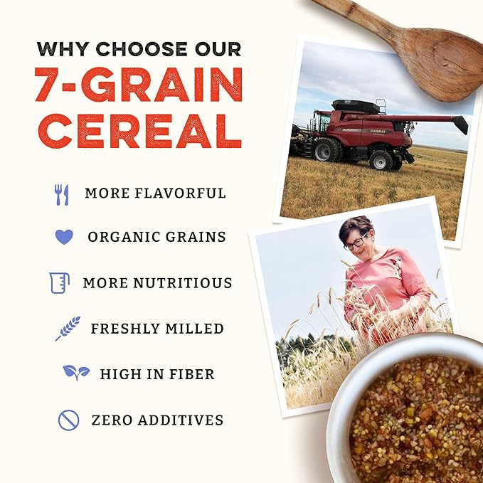 Sunrise Flour Mill USDA Organic Heritage 7-Grain Hot Cereal Mix - 32 oz | Great Source of Fiber and Nutrients | Sugar Free with No Additives | 5 Grams Protein Per Serving