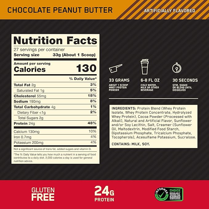 Optimum Nutrition Recovery &amp Hydration Duo: 100% Whey Protein Powder Chocolate Peanut Butter (27 Servings) and Amino Energy Plus Hydration Strawberry Burst (30 Servings)