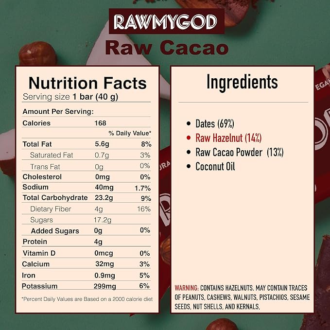 RAWMYGOD Fruit and Nut Bars Gluten Free Vegan No Added Sugar (16 bars Variety Pack I - 4 Raw Cacao 3 Apple &amp Cinnamon 3 Nuts &amp Berries 3 Cherry Peanut 3 Pistachio &amp Cranberry)
