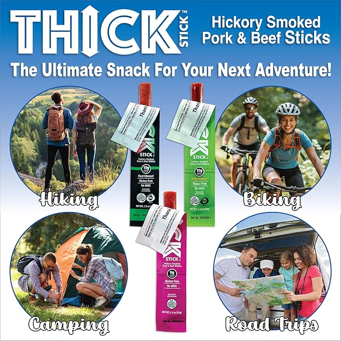 THICK STICK - STONERIDGE OLD-FASHIONED ASSORTED COMBO PACK - PEPPERONI &amp MOZZARELLA JALAPENO &amp CHEDDAR HONEY BBQ Sticks Gluten Free No MSG THICK 1.5 oz Snack Meat Sticks High Protein So
