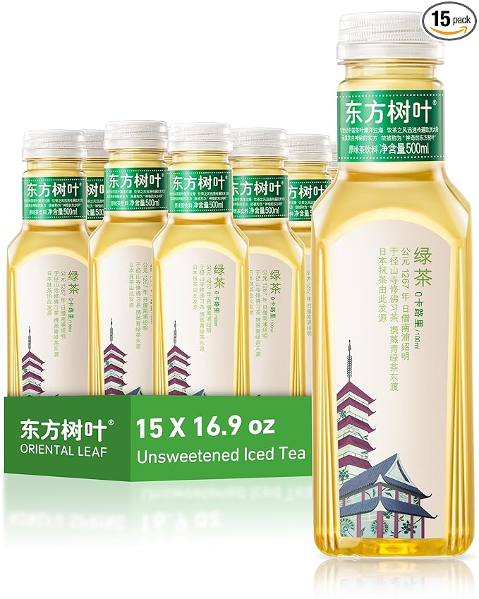 ORIENTAL LEAF Unsweetened Iced Tea – Bottled Green Tea 16.9 FL oz bottles (Pack of 15) Brewed Tea Drinks Sugar Free 0 Calories