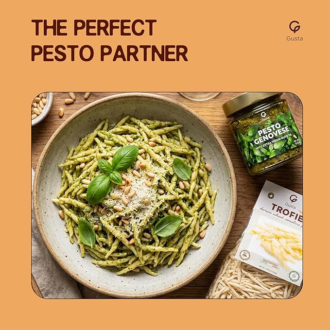 Gusta Trofie Pasta - Authentic Durum Wheat Semolina Made in Italy - Bronze-Cut Texture Easy to Digest Clean Ingredients No Additives - Perfect for Pesto Sauces &amp Family Meals - 17.6oz (2 Pack