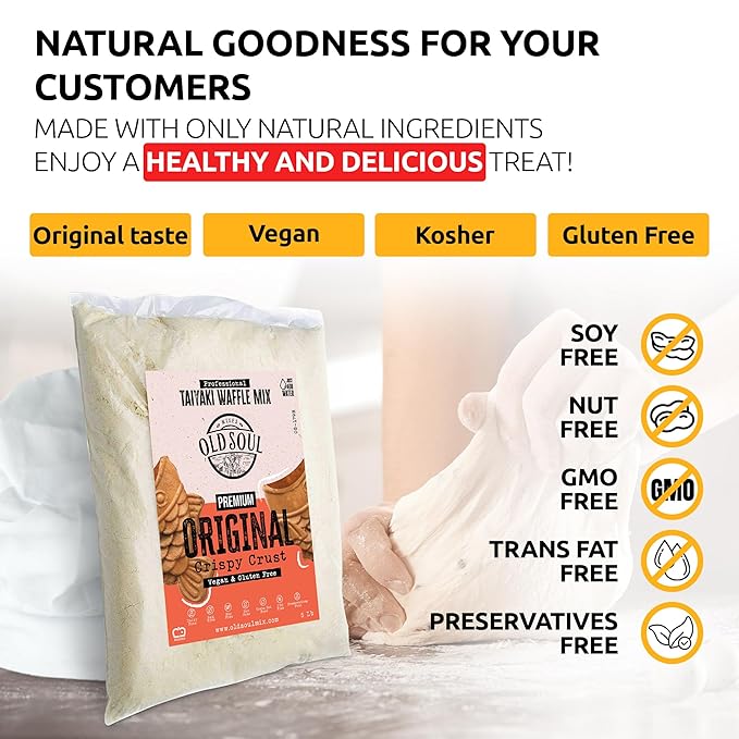 OldSoul Professional Taiyaki Waffle Mix | Crispy | Original Flavor | Dough Mix | GLUTEN FREE &amp VEGAN | 10 Lbs | 168 Waffles (10 Lbs Gluten Free &amp Vegan)
