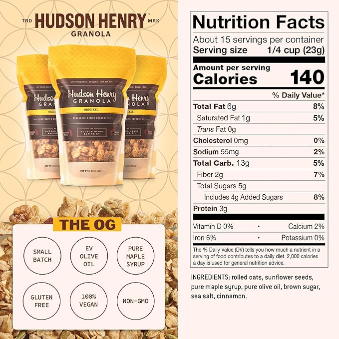 Hudson Henry OG Granola for Yogurt Snacking &amp Cereal | Gluten Free with Nuts and Seeds | Cashew Granola Non-GMO Small Batch Baked | 3 x 12 oz Bags