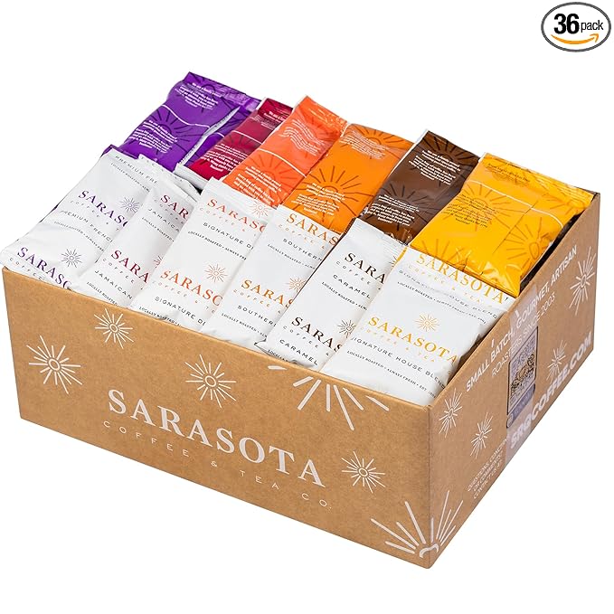 Coffee Packets Sampler – Coffee Variety Pack Ground Coffee Gift Set Medium Dark &amp Flavored Roast Low Acid Gourmet Pre-Measured Packs for 12-Cup Brewers 2oz Individual Bags