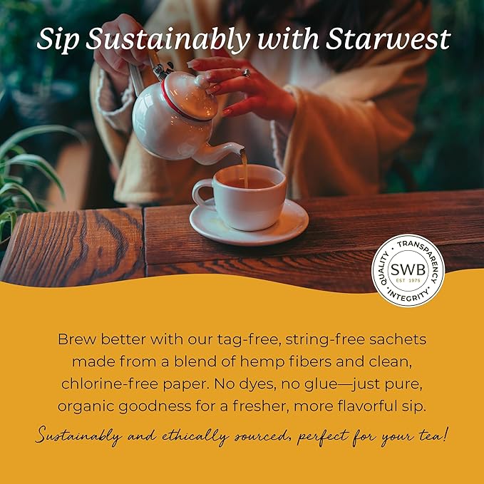 Starwest Botanicals Organic Turmeric Ginger Tea - Caffeine Free Herbal Tea with Turmeric Cinnamon &amp Ginger Tea with Antioxidant Properties String Free Sachets Non GMO - Bulk Pack 100 Tea Bag