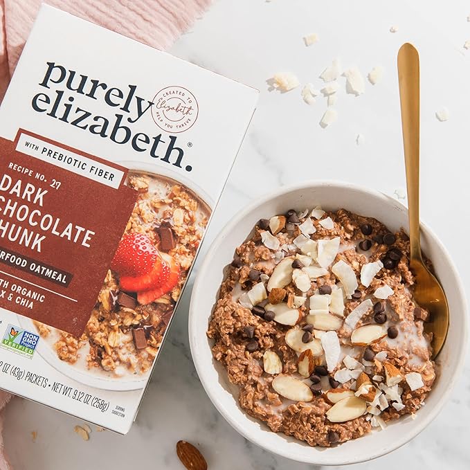 Purely Elizabeth Classic Cinnamon Superfood Oatmeal with Prebiotic Fiber Gluten Free &amp Non-GMO 9.12 Oz (Pack of 6) (6 Pack Dark Chocolate Chunk)