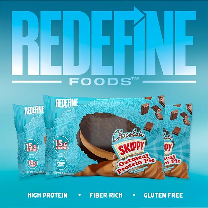 Redefine Foods Oatmeal Protein Pie SKIPPY Chocolate - 8 Count - 15g of Protein Per Serving - Non-GMO