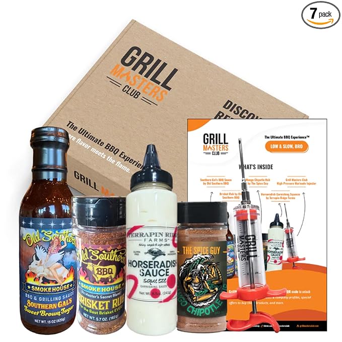 Grill Masters Club Low &amp Slow Bro BBQ Box | Premium BBQ Spices Sauces and Seasoning for the Ultimate Grill Master | Essential for Cooking Grilling and Smoking | Perfect Grill Gift for Men &amp