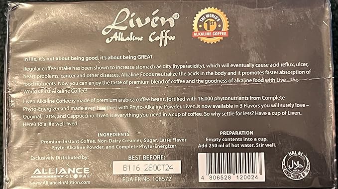 Liven Alkaline Coffee (LATTEE FLAVOR 20 SACHETS)
