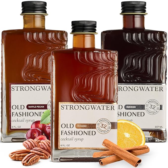 Strongwater Old Fashioned Craft Cocktail Mixer - Makes 96 Cocktails - Handcrafted Old Fashioned Syrup with Maple Pecans &amp More - 3 Pack Gift Set Just Mix with Bourbon or Whiskey