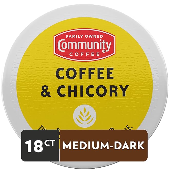 Community Coffee Coffee &amp Chicory Medium Dark Roast Single Serve K-Cup Compatible Coffee Pods Box of 18 Pods