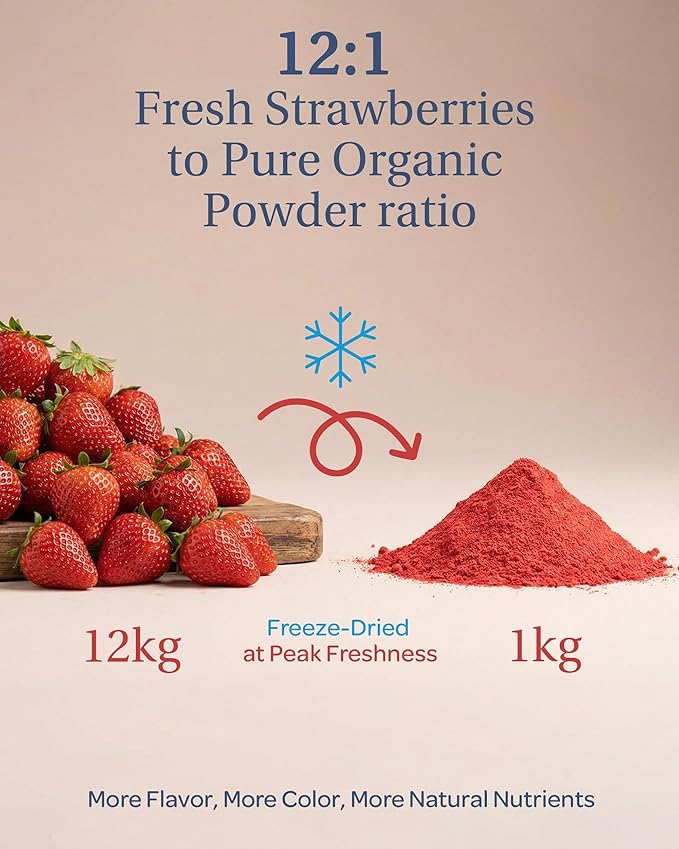 LOOV Organic Freeze Dried Strawberry Powder - 29-Day Supply 6 Oz Good for Smoothie Baking &amp Seasoning Freeze-Dried &amp Processed in Certified Facilities No Added Sugar