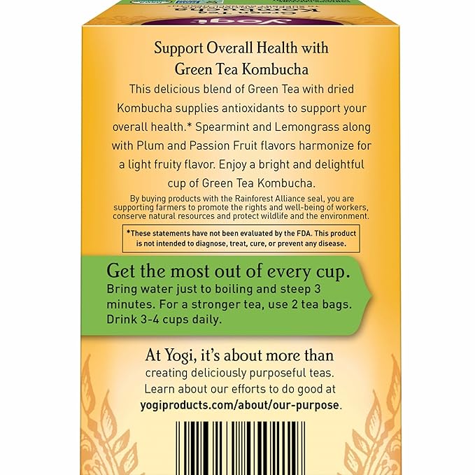 Yogi Tea - Green Tea Kombucha (6 Pack) - Supplies Antioxidants to Support Overall Health - Contains Caffeine - 96 Organic Green Tea Bags