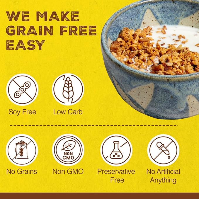 Paleonola Honey Nut Grain Free Granola 10 Oz Resealable Bag (Pack of 2) - Grainless Paleo Granola Blended with Organic Honey Coconut Oil Pecans Vanilla Extract &amp Sea Salt - Gluten &amp Dairy