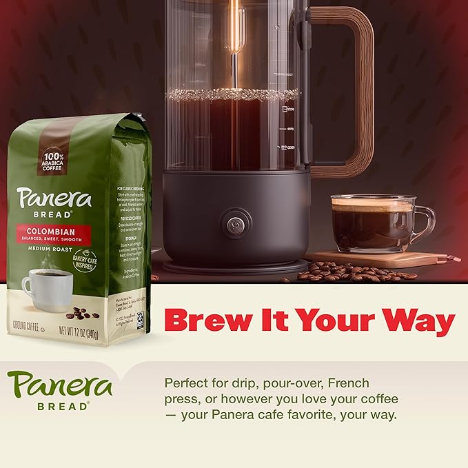 Panera Colombian Ground Coffee Medium Roast With Brown Sugar Hints - Smooth Balanced Everyday Brew 100% Arabica Beans Clean Label No Artificial Ingredients - Kosher Certified 12oz Bag Pack of 6 (7