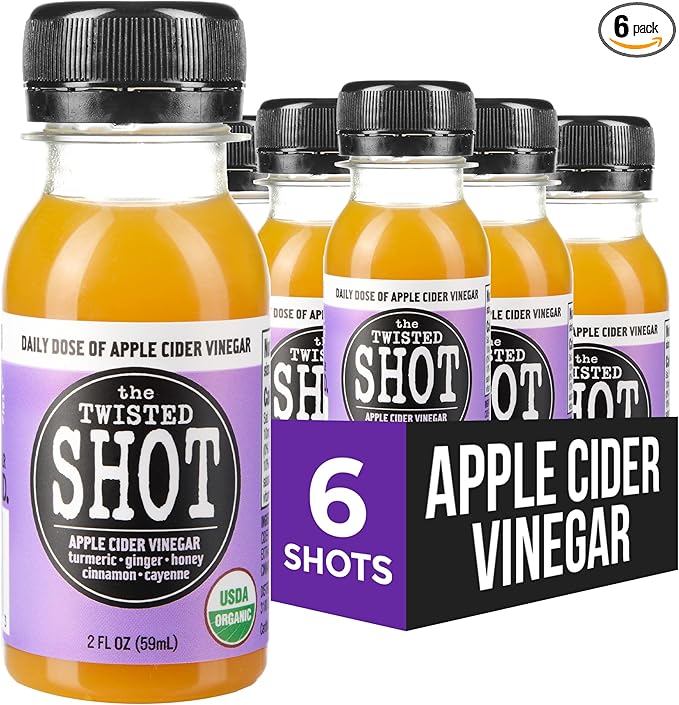 The Twisted Shot | Organic Apple Cider Vinegar Wellness Shots with Ginger Turmeric Honey Cinnamon and Cayenne | Digestion Immunity and Gut Health Support | Ready to Drink | 6 2 oz Mini Bottles