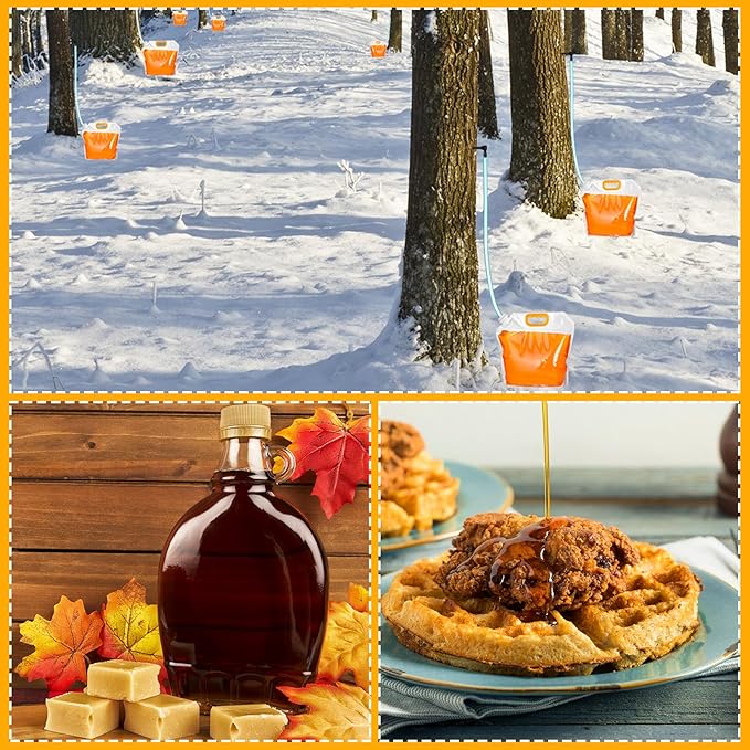 SiliFine 20 Pack Maple Syrup Collection Bags Replacement Bags Include 20 Perforated Lids and 20 Non-perforated Lids for Experts or Beginners Maple Birch Syrup Collection Supplies