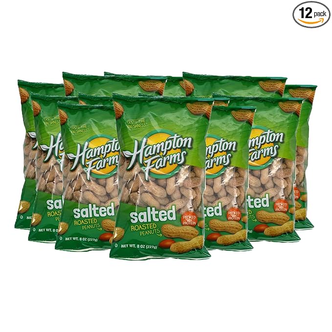 Hampton's Roasted Salted In Shell Peanuts 8 Ounce Bag (12-Pack)