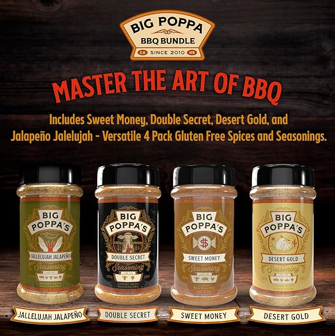Big Poppa’s Must Have BBQ Seasoning Bundle – Award-Winning Versatile BBQ Rub Seasoning Set for Chicken Fish Burgers and Tacos – Balanced Crowd-Pleasing Flavor for Home Grillers – 4-Pack Set