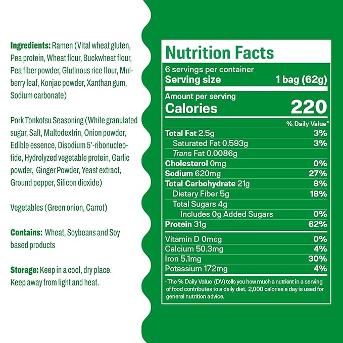 Hethstia High-Protein Ramen Soup 6 Packs Tonkotsu Flavor Instant Noodle Soup 31g Plant-Based Protein Non-GMO Vegan Low Fat Non-Fried Easy-to-Prepare Healthy Ramen