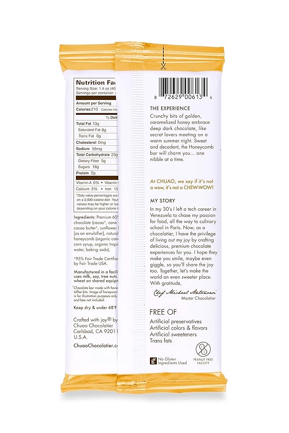 Chuao Chocolatier Honeycomb Gourmet Dark Chocolate Bars | No Preservatives | For Gift Baskets Christmas Birthday| 12 Ct