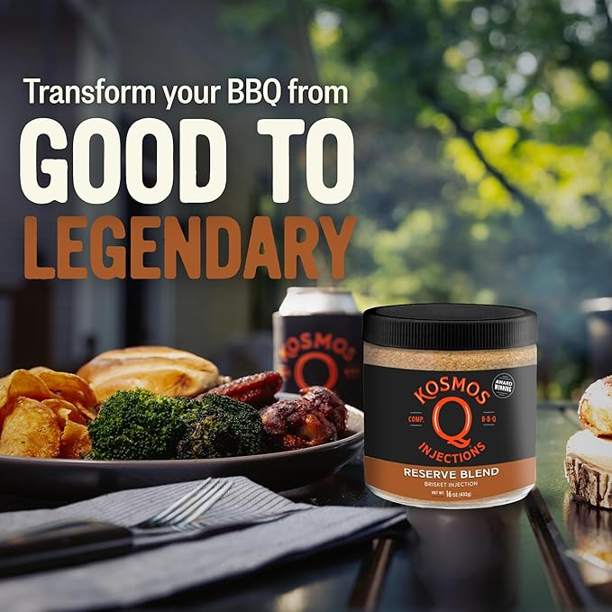 Kosmos Q Reserve Blend Brisket Injection Premium Beef BBQ Marinade for Tender &amp Juicy Brisket Phosphate-Enhanced for Moisture Retention Competition-Grade Seasoning Gluten Free 16 Oz Jar