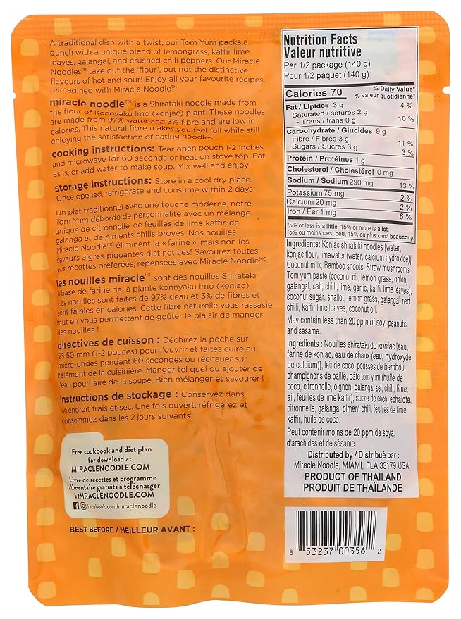 Miracle Noodle Ready To Eat Meal Thai Tom Yum Noodle Soup Gluten Free Vegan 280 Grams (Pack Of 6)