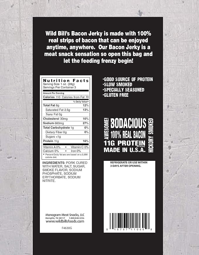 Wild Bill’s Hickory Smoked Bacon Jerky 3 Ounce Pack (3 count)